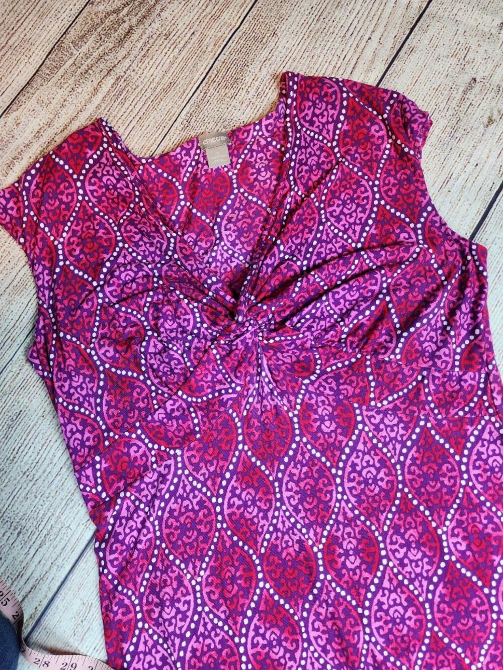 Chico's Vibrant Pink Purple Knot Front Paisley Maxi Dress Size 2 (12/14) Boho - Picture 5 of 12